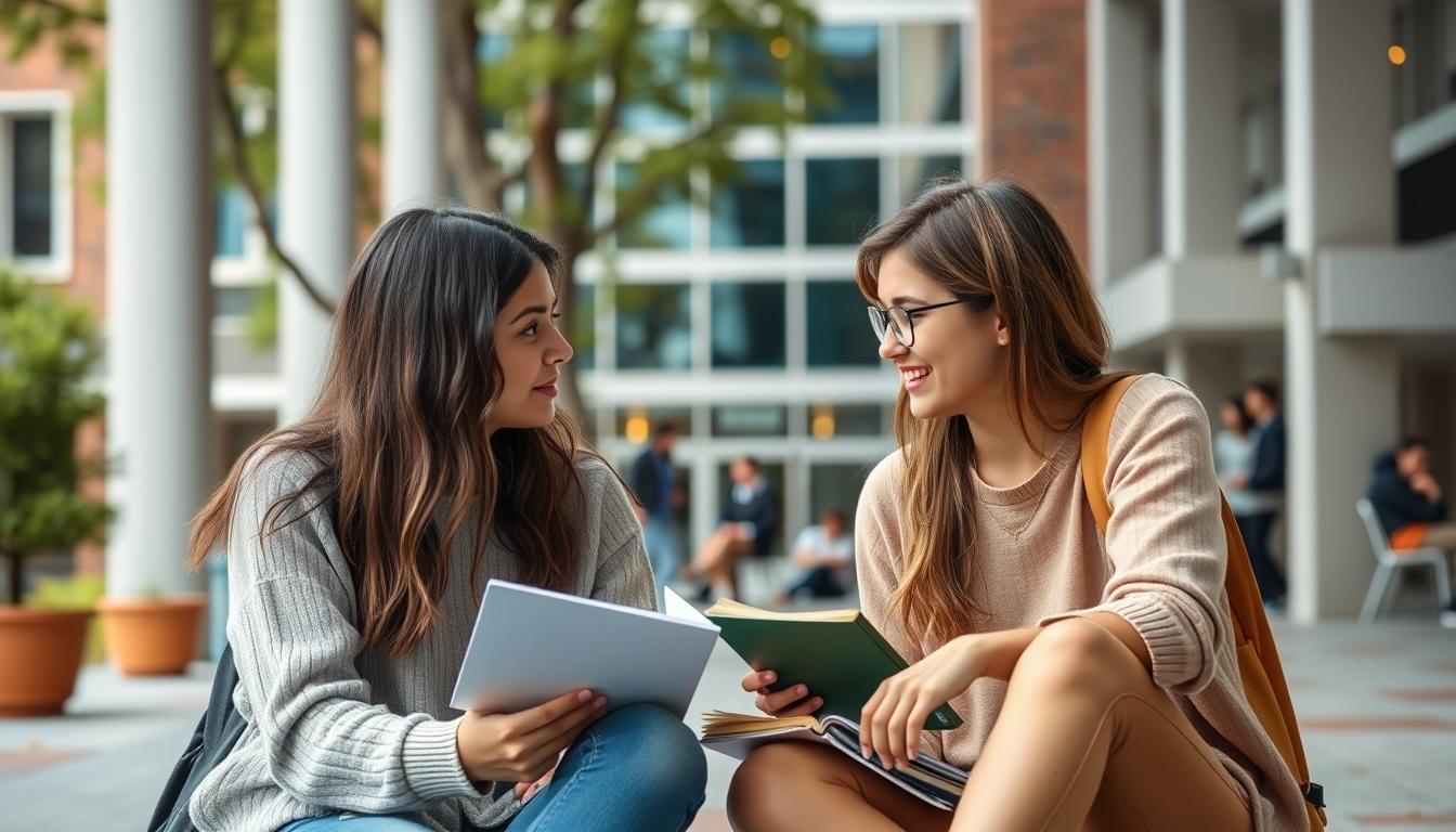 Students studying together in modern classroom